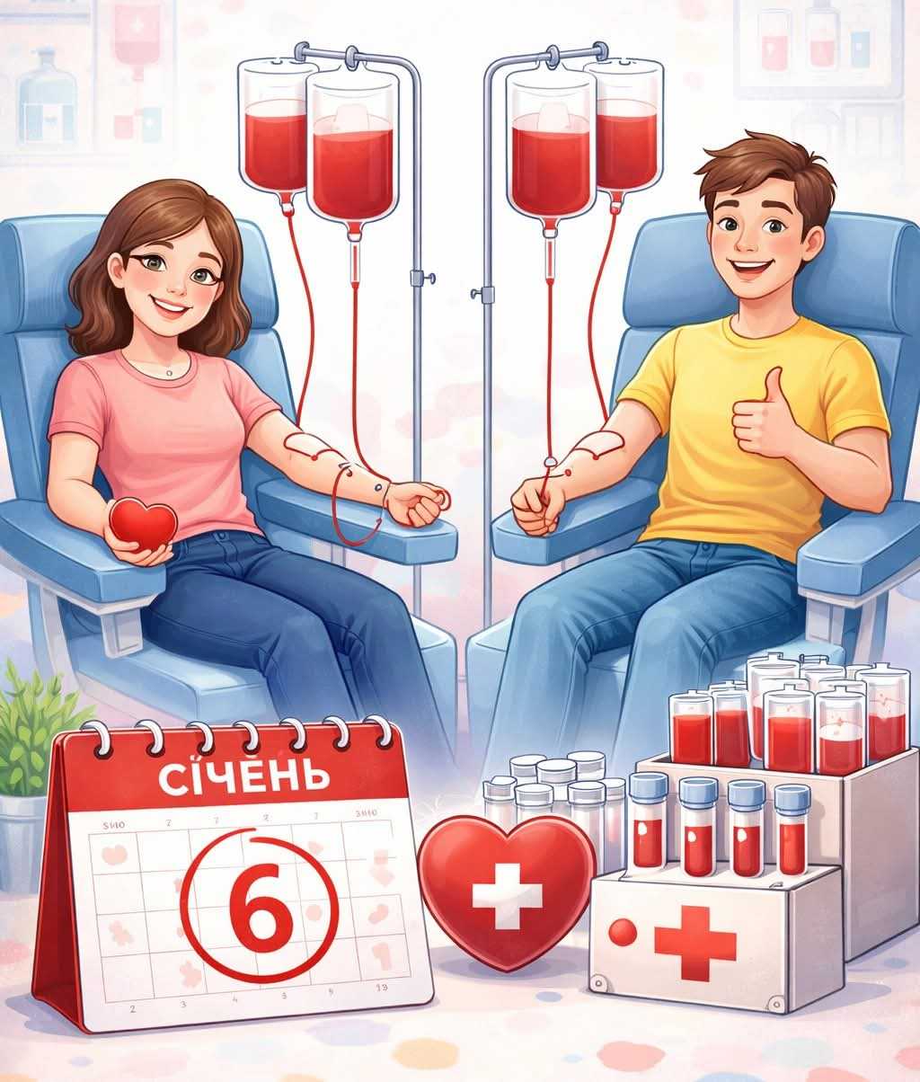 У вівторок, 06 січня, з 09:00 до 13:00 відбудеться День Донора